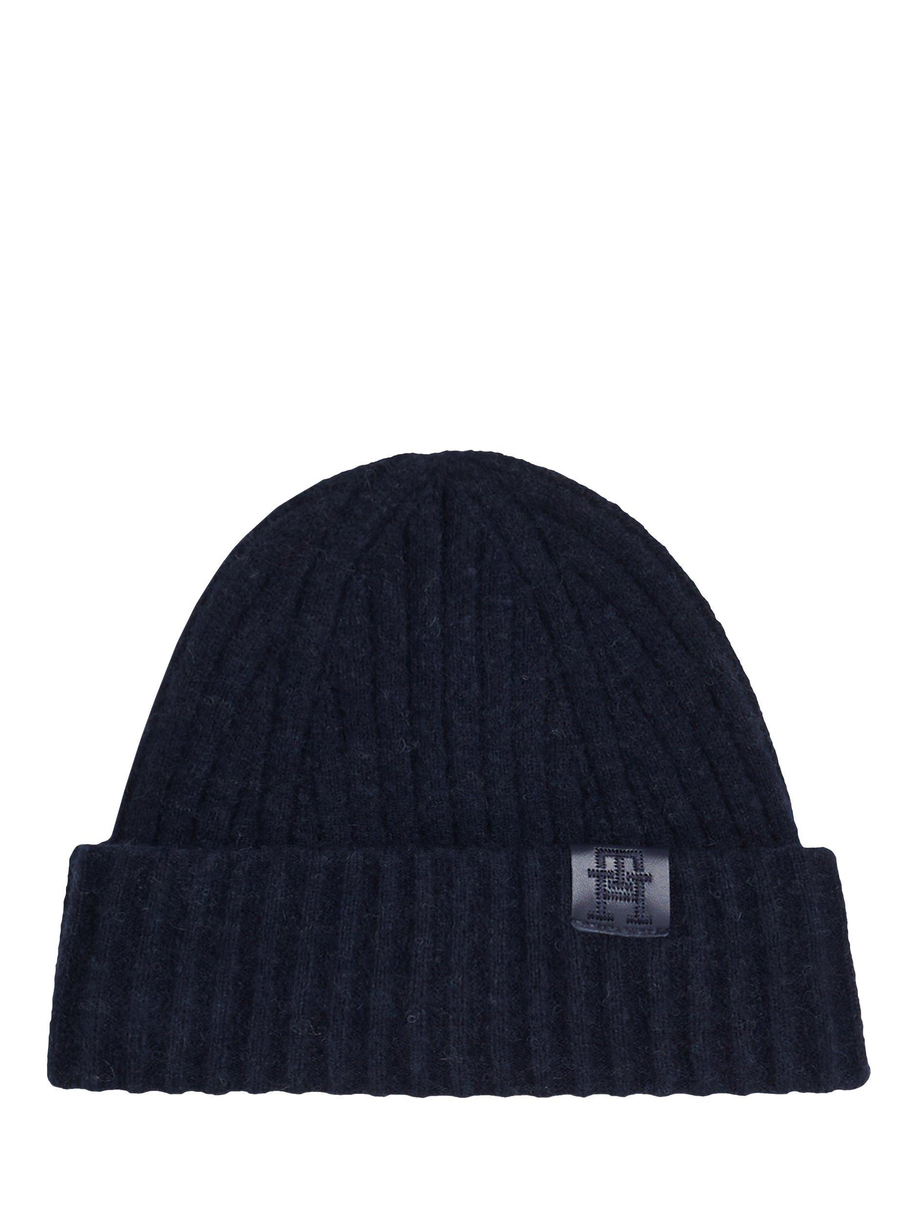 Tommy Hilfiger Fluffy Logo Tab Wool Blend Beanie Hat, Space Blue