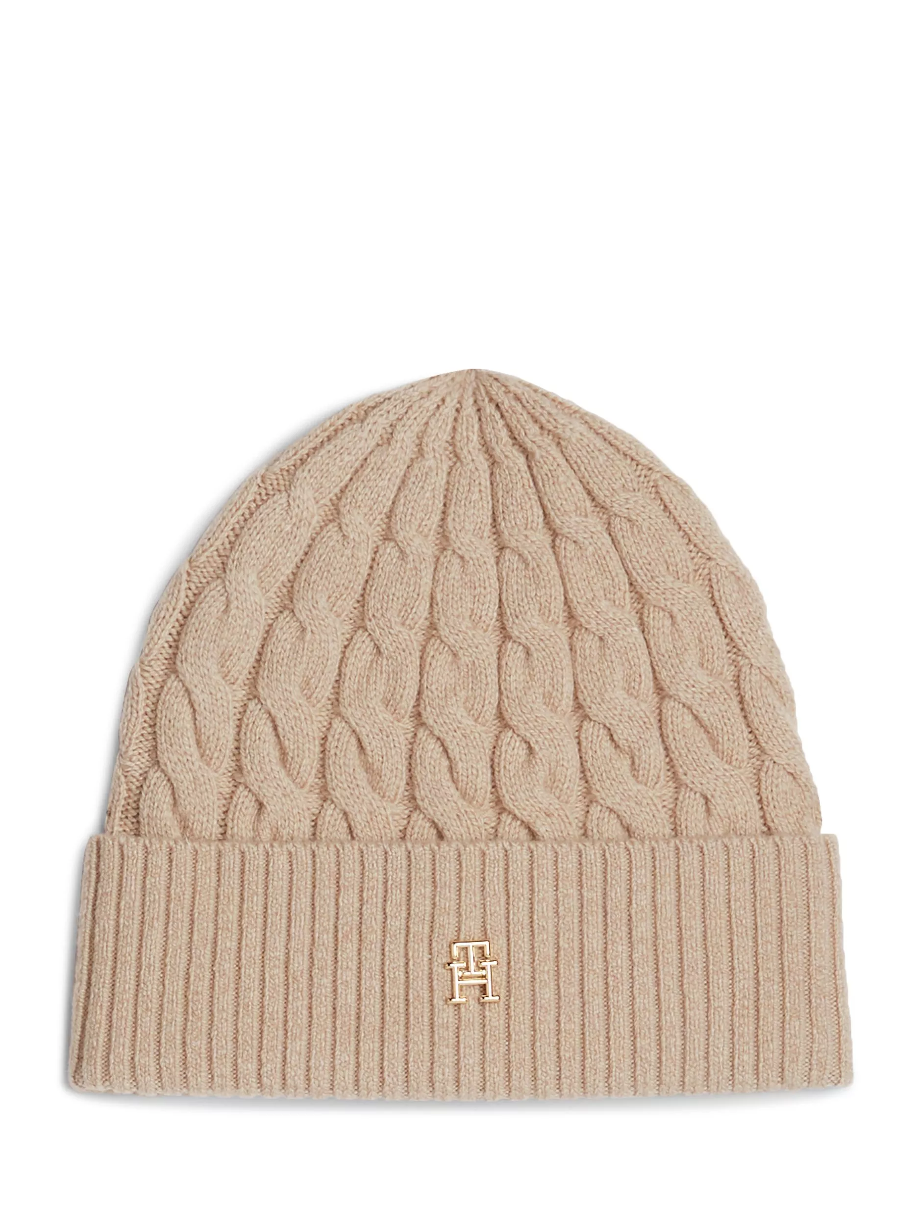 Tommy Hilfiger Naval Cable Knit Wool Blend Beanie Hat, Beige