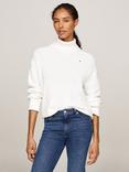 Tommy Hilfiger Logo Organic Cotton Blend Roll Neck Jumper, Ivory Petal