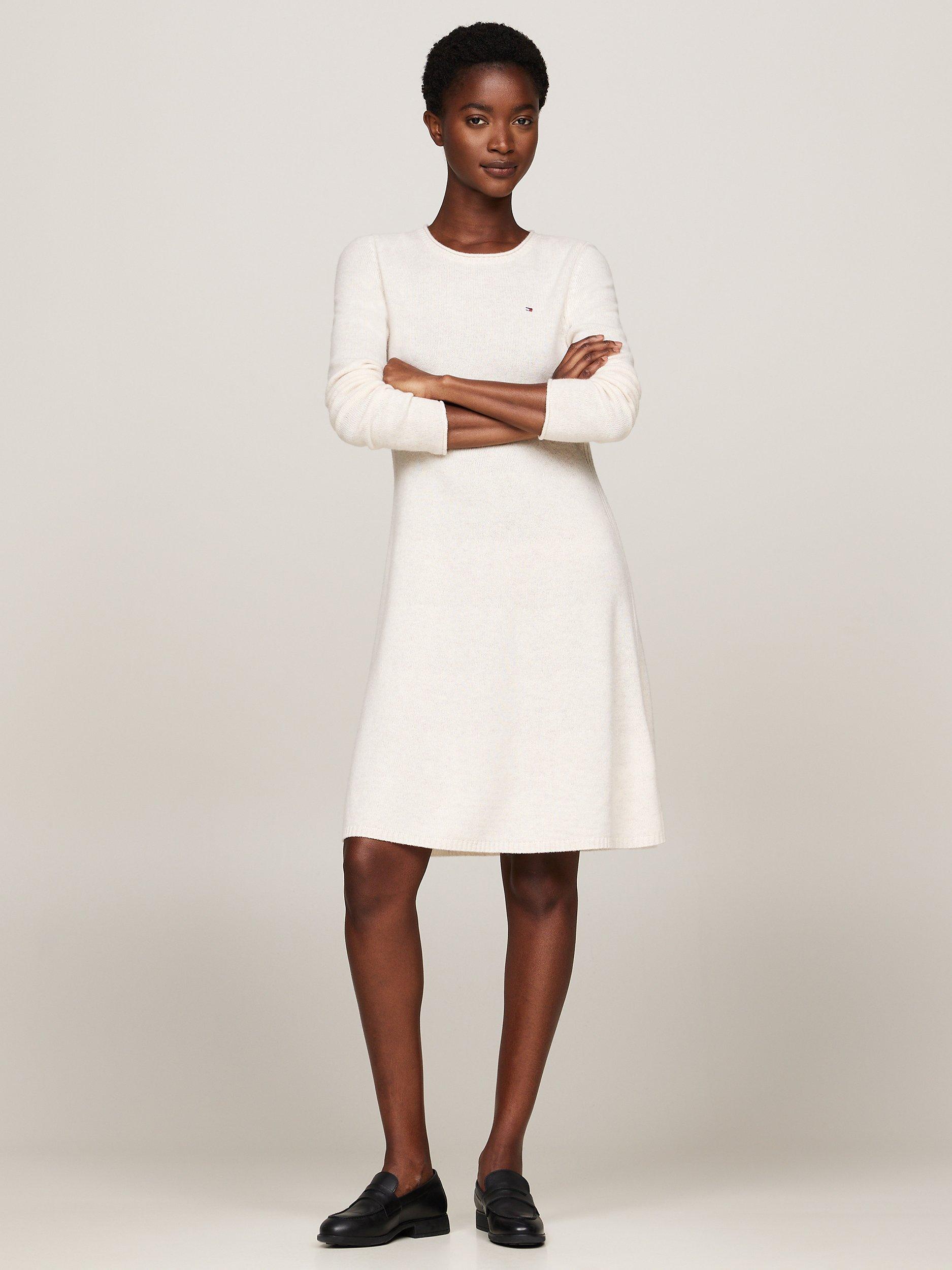 Product image 1 of 5, which shows Tommy Hilfiger Soft Wool Flared Mini Dress, Ivory, M