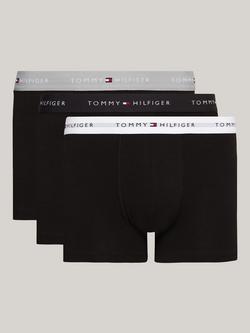 Tommy Hilfiger Essential Logo Waistband Trunks, Pack of 3, Grey/Black/White, Grey/Black/White
