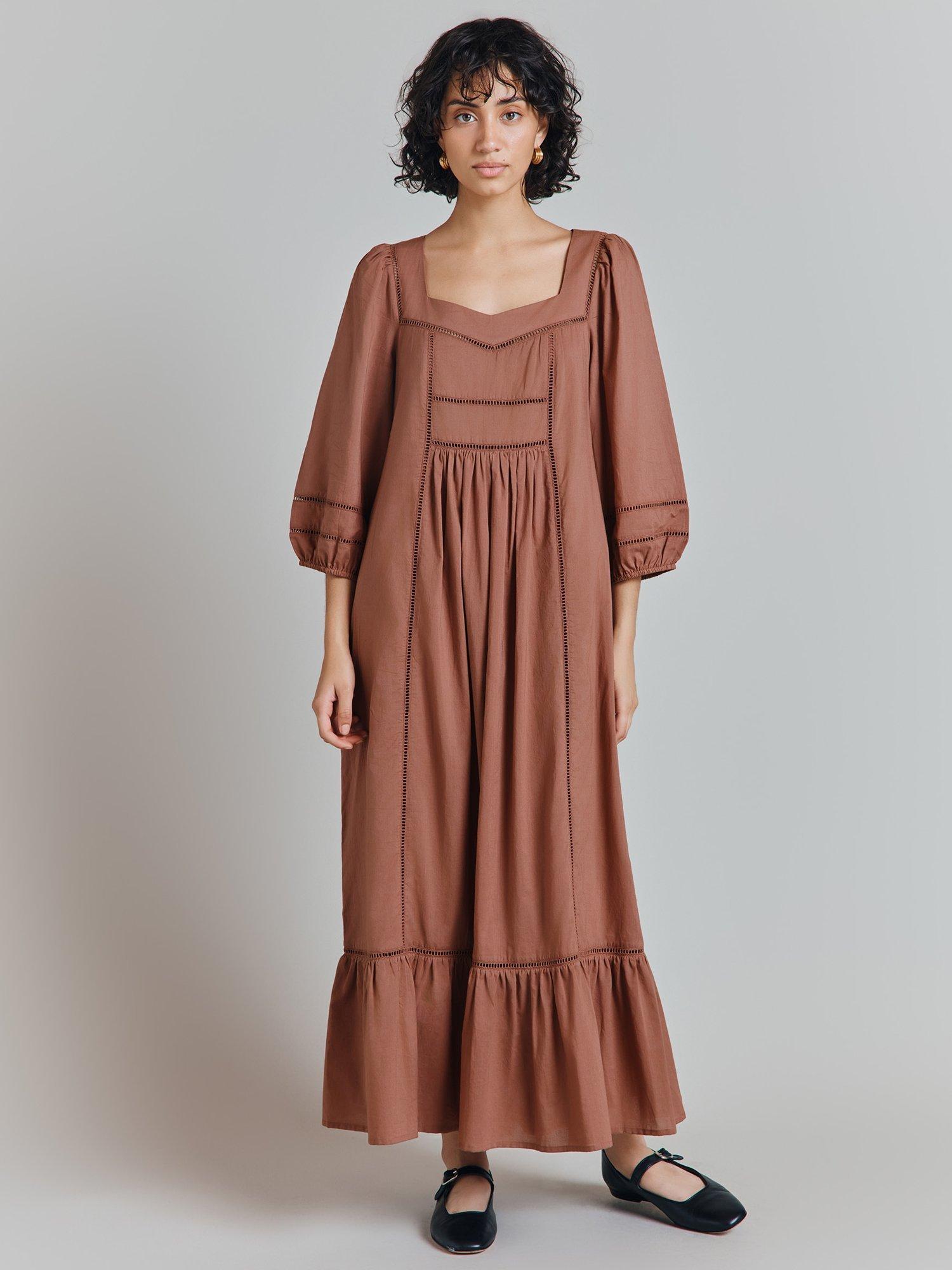 Ghost Elsie Broderie Smock Dress Mauve