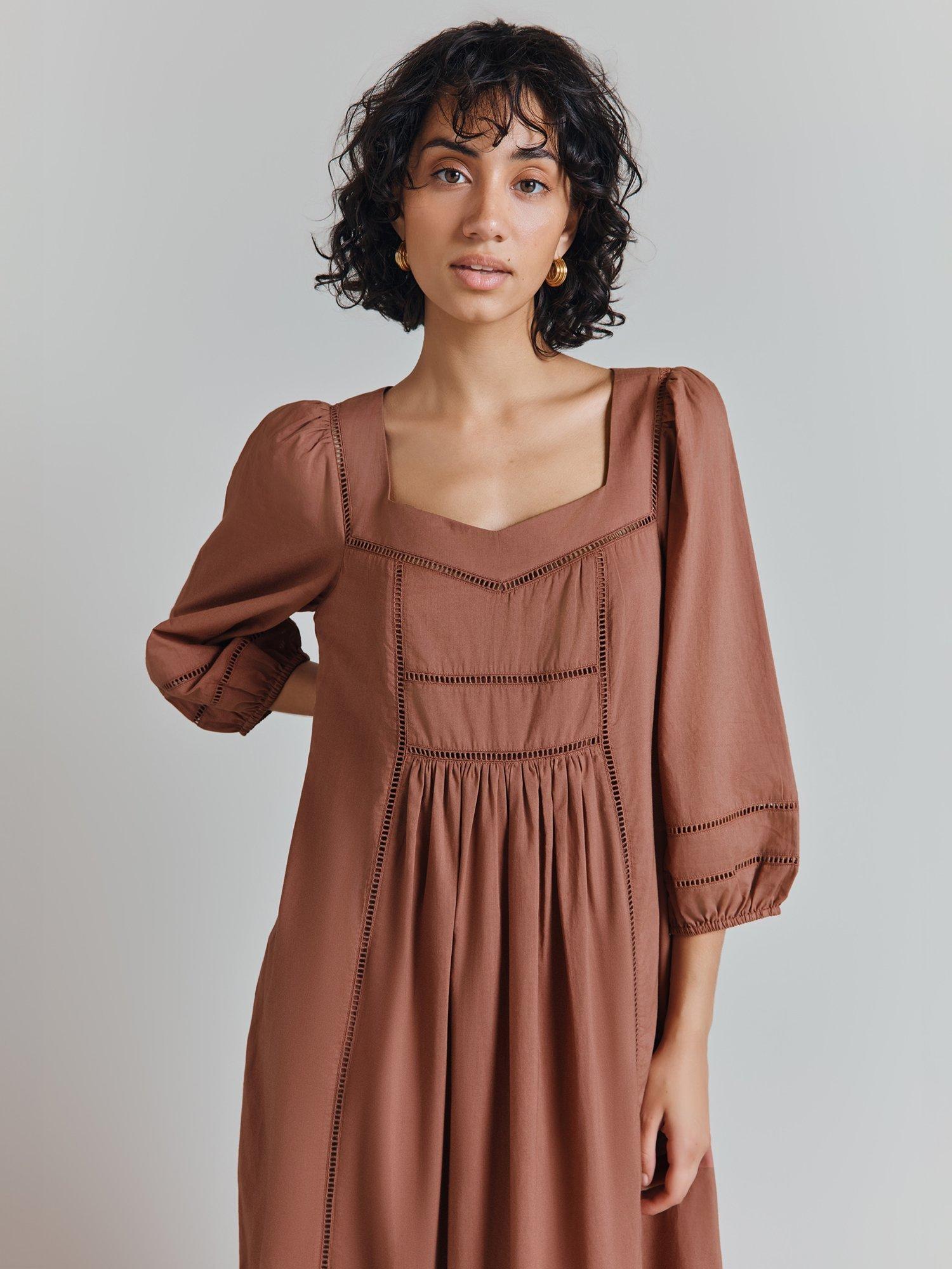 Product image 3 of 4, which shows Ghost Elsie Broderie Smock Dress, Mauve, XS
