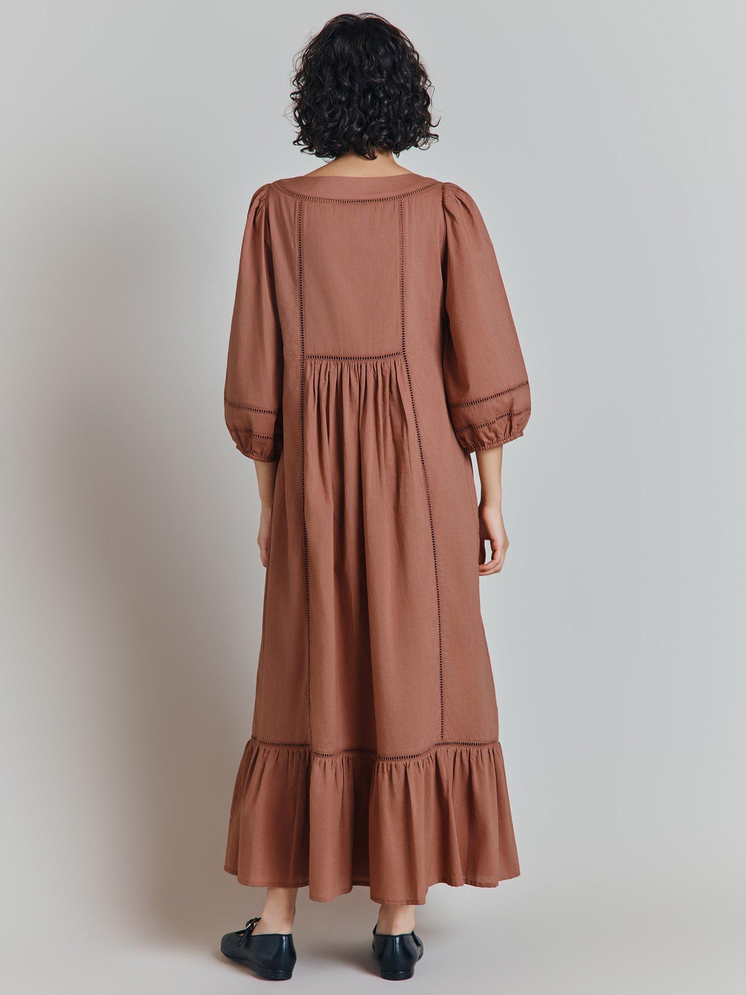 Product image 4 of 4, which shows Ghost Elsie Broderie Smock Dress, Mauve, XS