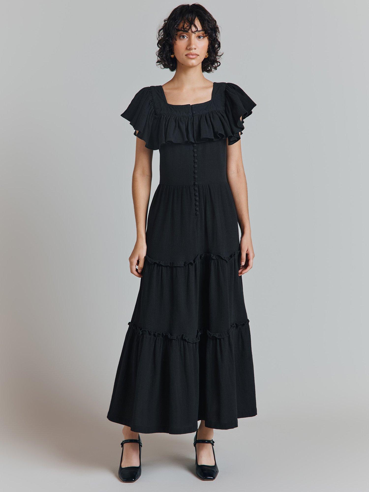 Product image 1 of 4, which shows Ghost Alba Tiered Midi Dress, Black, L