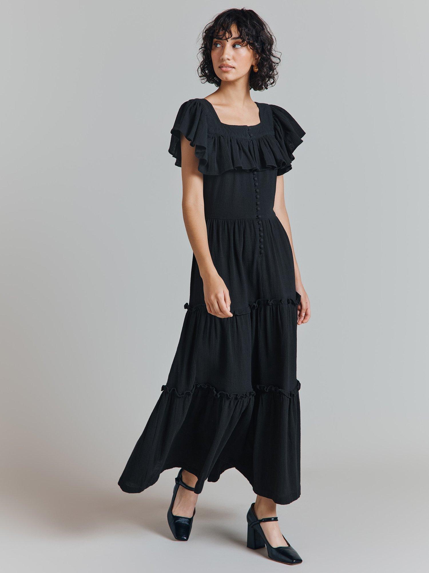 Product image 2 of 4, which shows Ghost Alba Tiered Midi Dress, Black, L