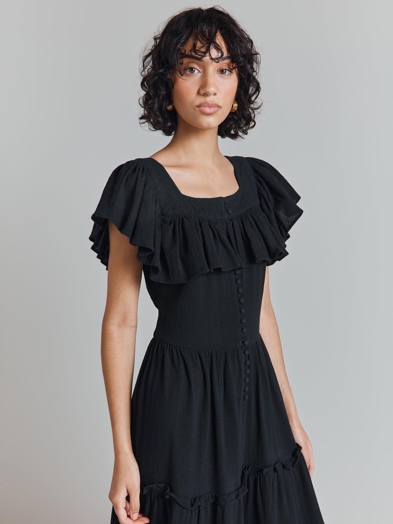 Product image 3 of 4, which shows Ghost Alba Tiered Midi Dress, Black, L