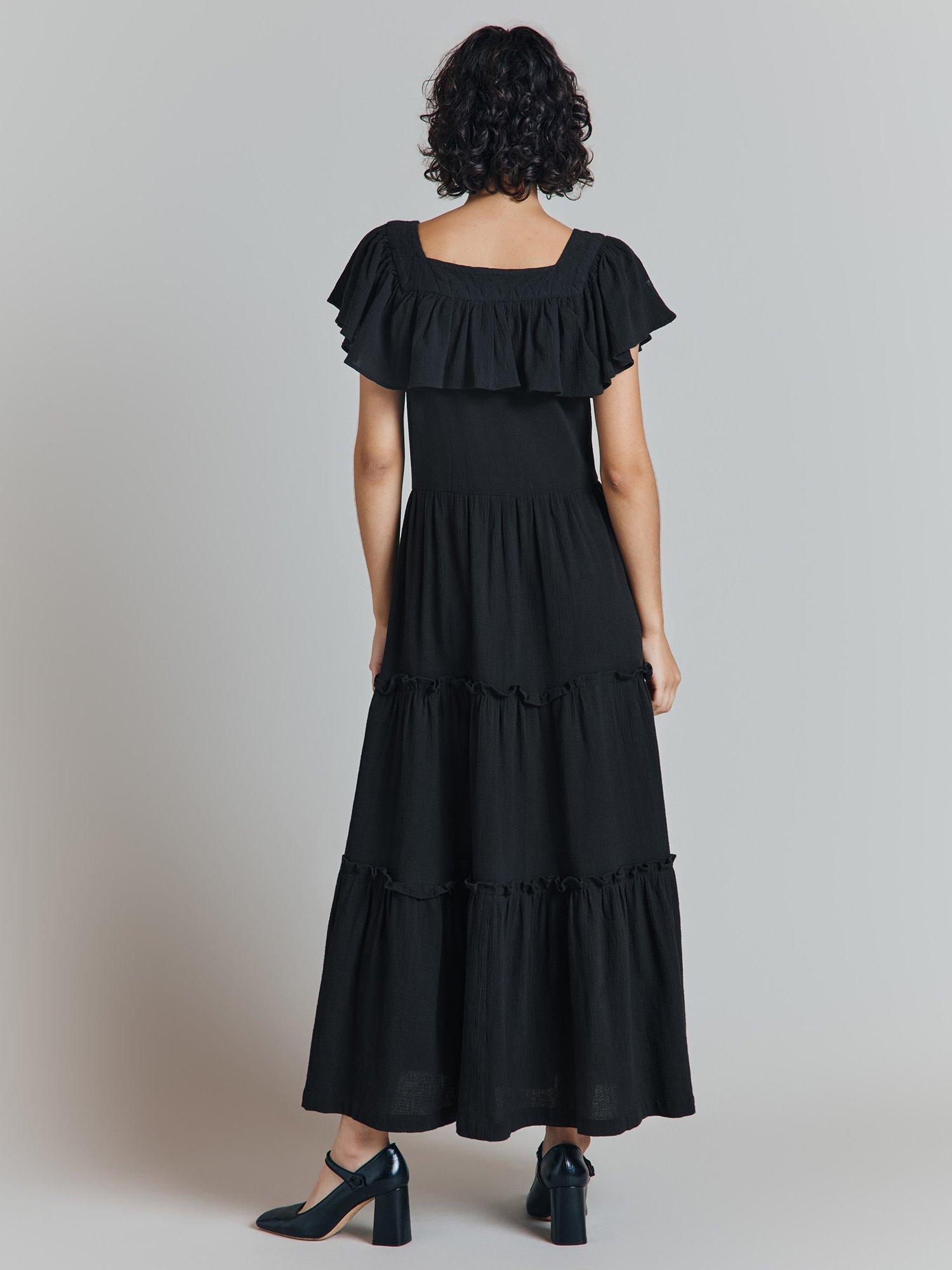 Product image 4 of 4, which shows Ghost Alba Tiered Midi Dress, Black, L