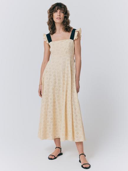 Ghost Charlotte Embroidered Midi Dress, Cream