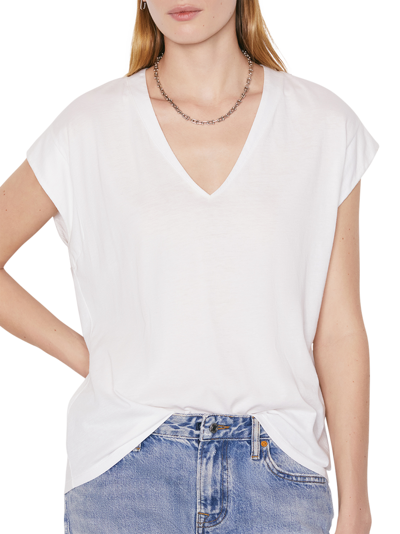 Product image 1 of 3, which shows FRAME Le Mid Rise Organic Pima Cotton T-Shirt, White, XS