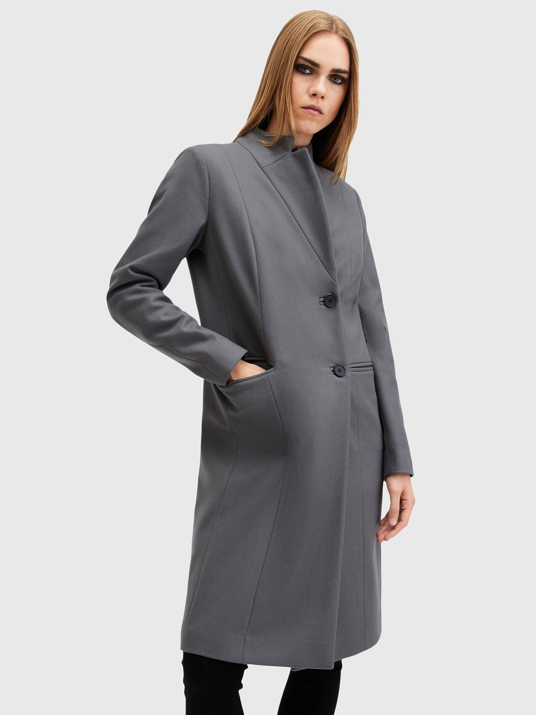 AllSaints Sidney Longline Wool Blend Coat, Eiffel Grey