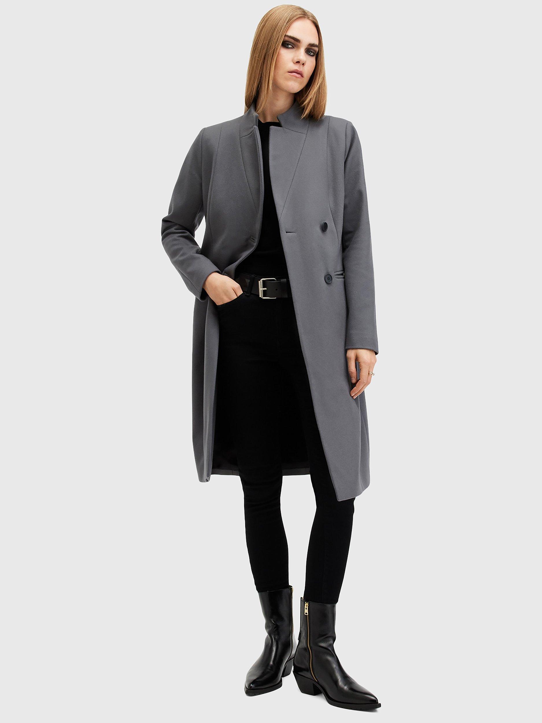 AllSaints Sidney Longline Wool Blend Coat, Eiffel Grey