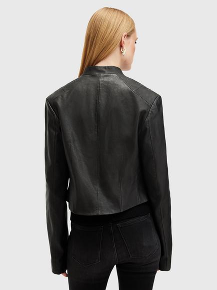 AllSaints Sadler Leather Jacket, Black - view 2, Black