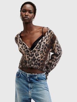 AllSaints Wick Lex Animal Print Mohair Blend Cardigan, Multi, Multi