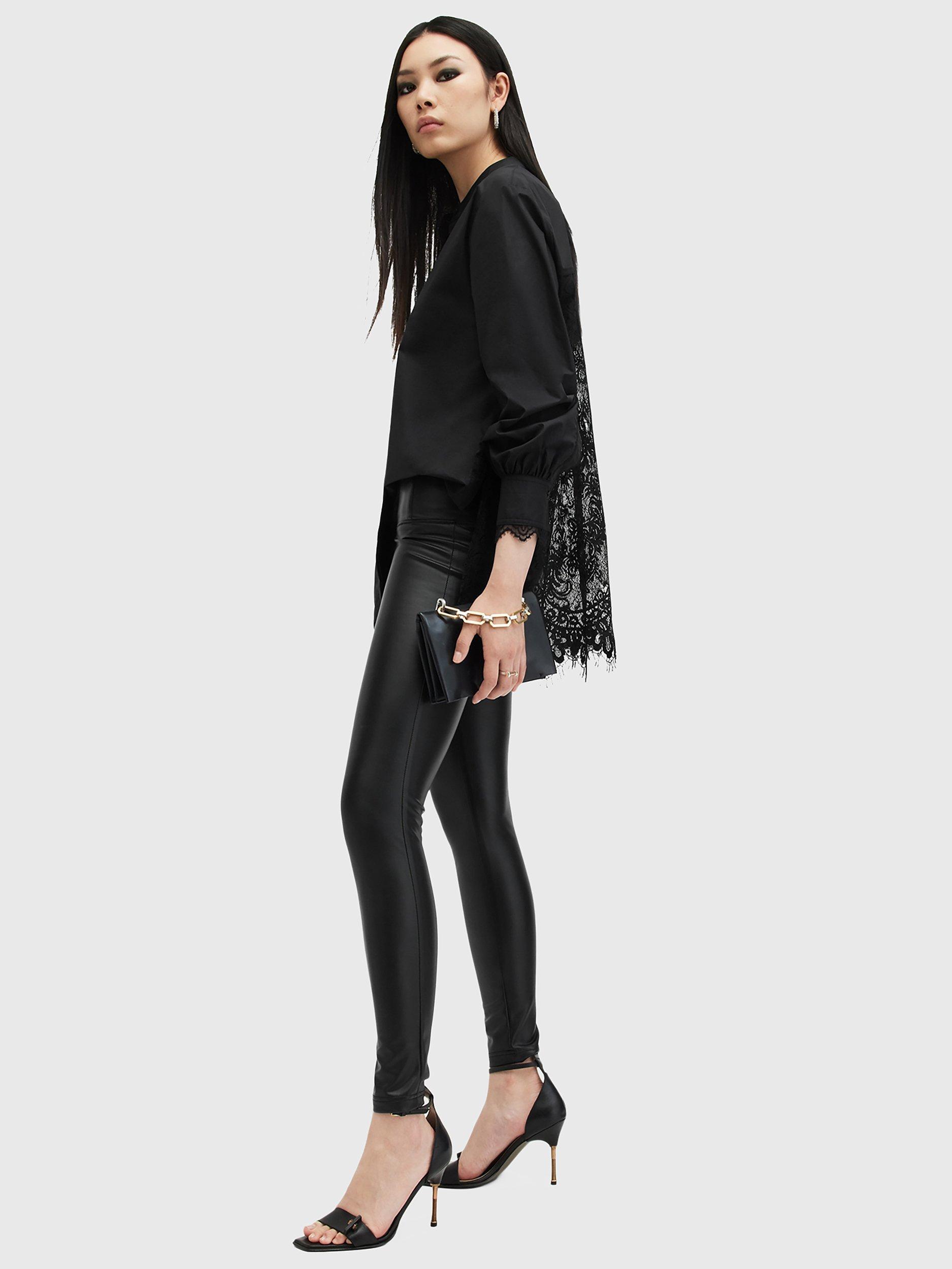 Product image 1 of 6, which shows AllSaints Ethel Lace Shirt, Black, 10