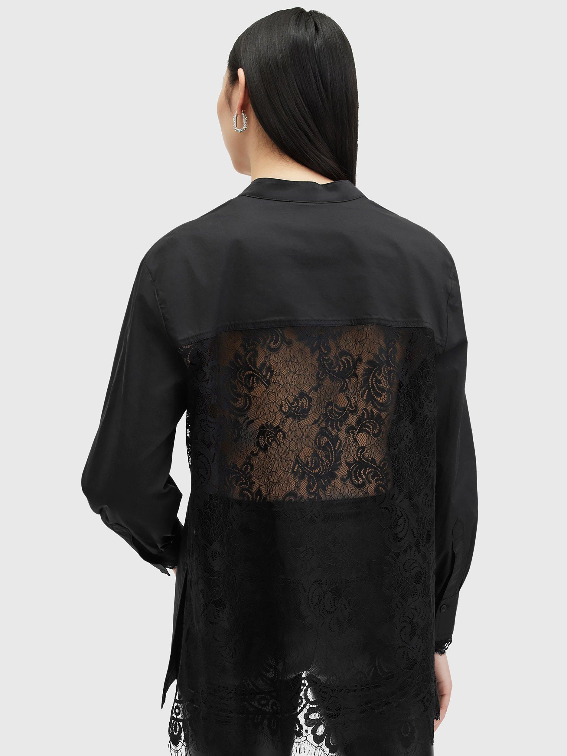 Product image 2 of 6, which shows AllSaints Ethel Lace Shirt, Black, 10
