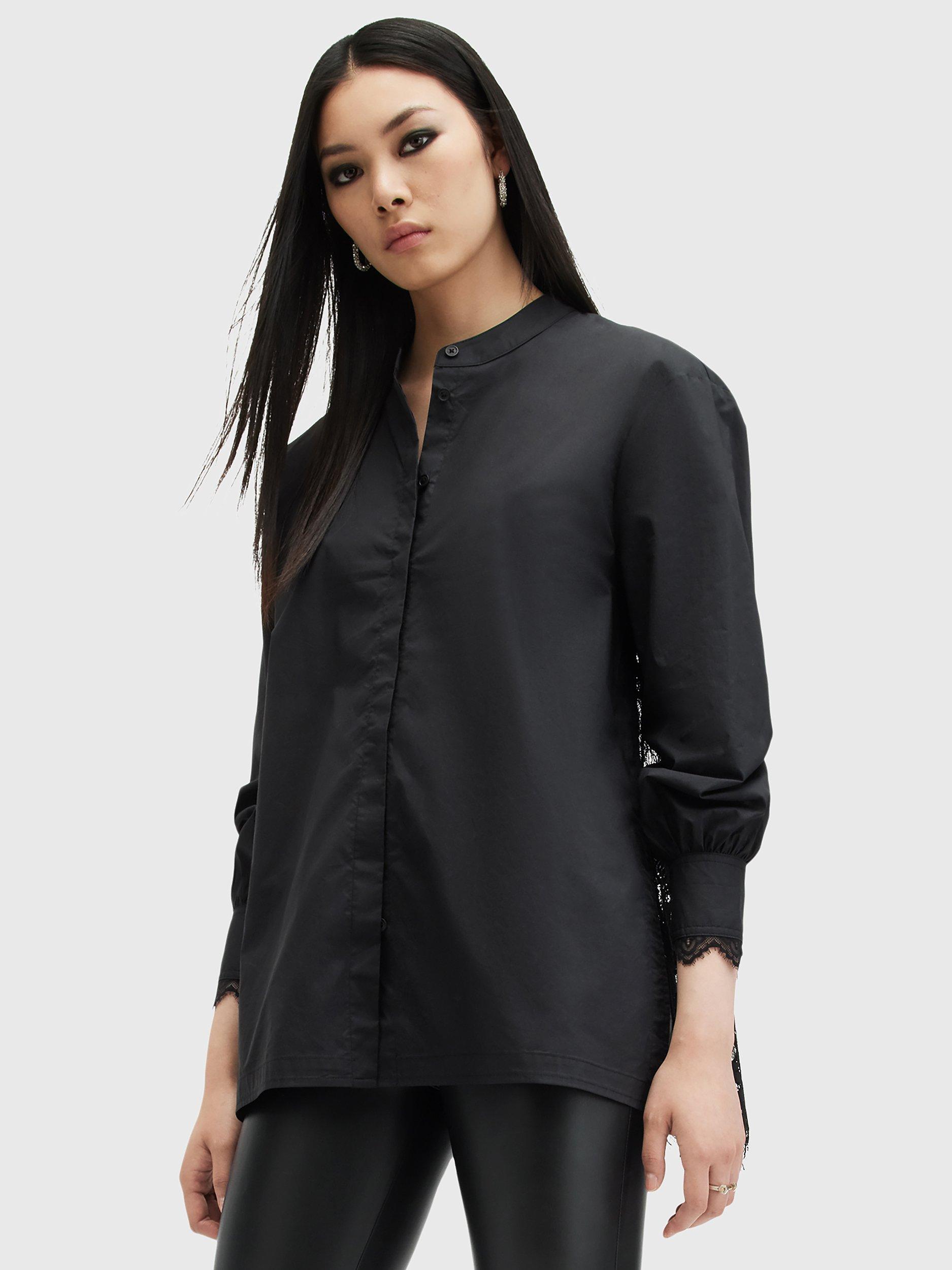 Product image 5 of 6, which shows AllSaints Ethel Lace Shirt, Black, 10
