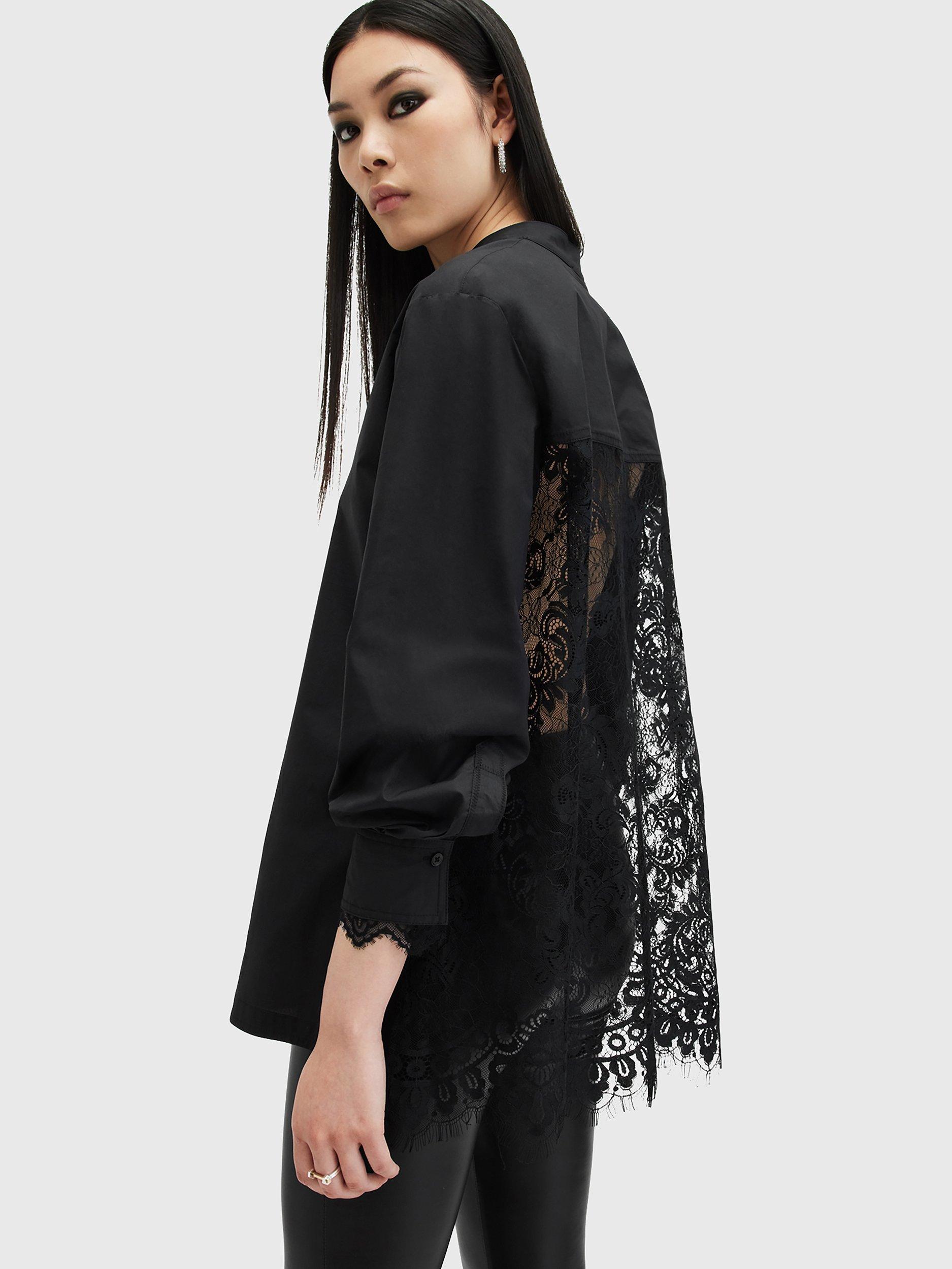 Product image 6 of 6, which shows AllSaints Ethel Lace Shirt, Black, 10