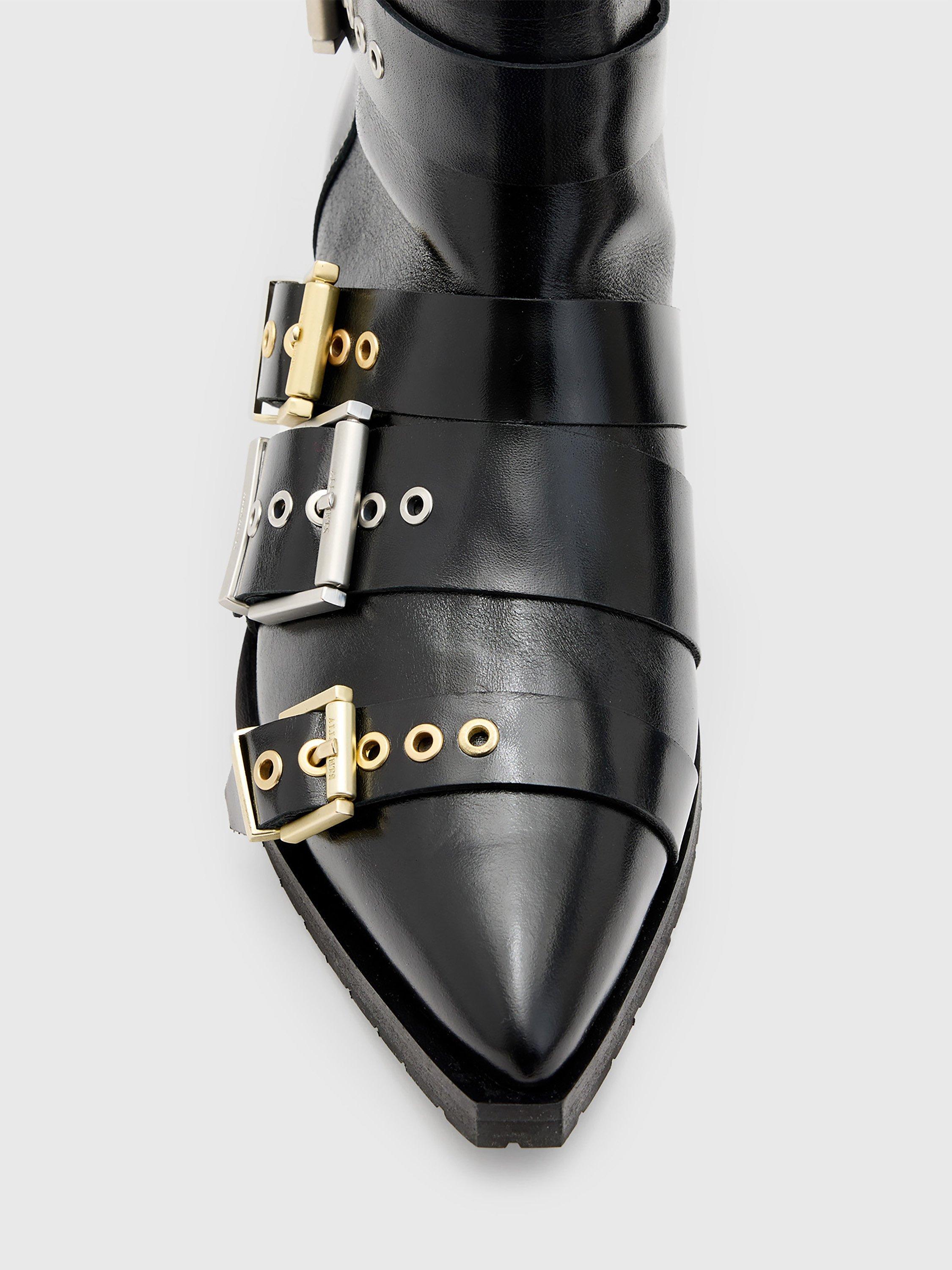 Product image 2 of 5, which shows AllSaints Jane Leather Buckle Detail Ankle Boots, Black, EU37