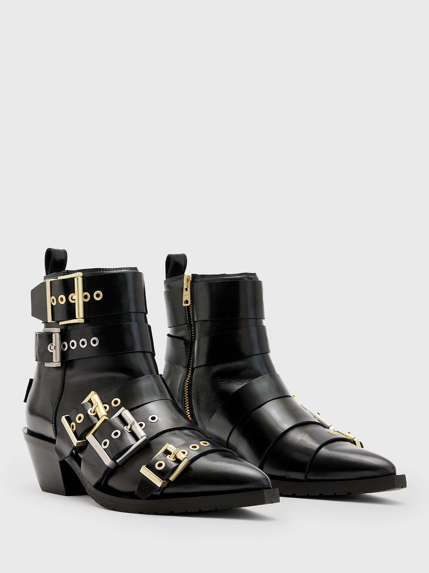 Product image 3 of 5, which shows AllSaints Jane Leather Buckle Detail Ankle Boots, Black, EU37