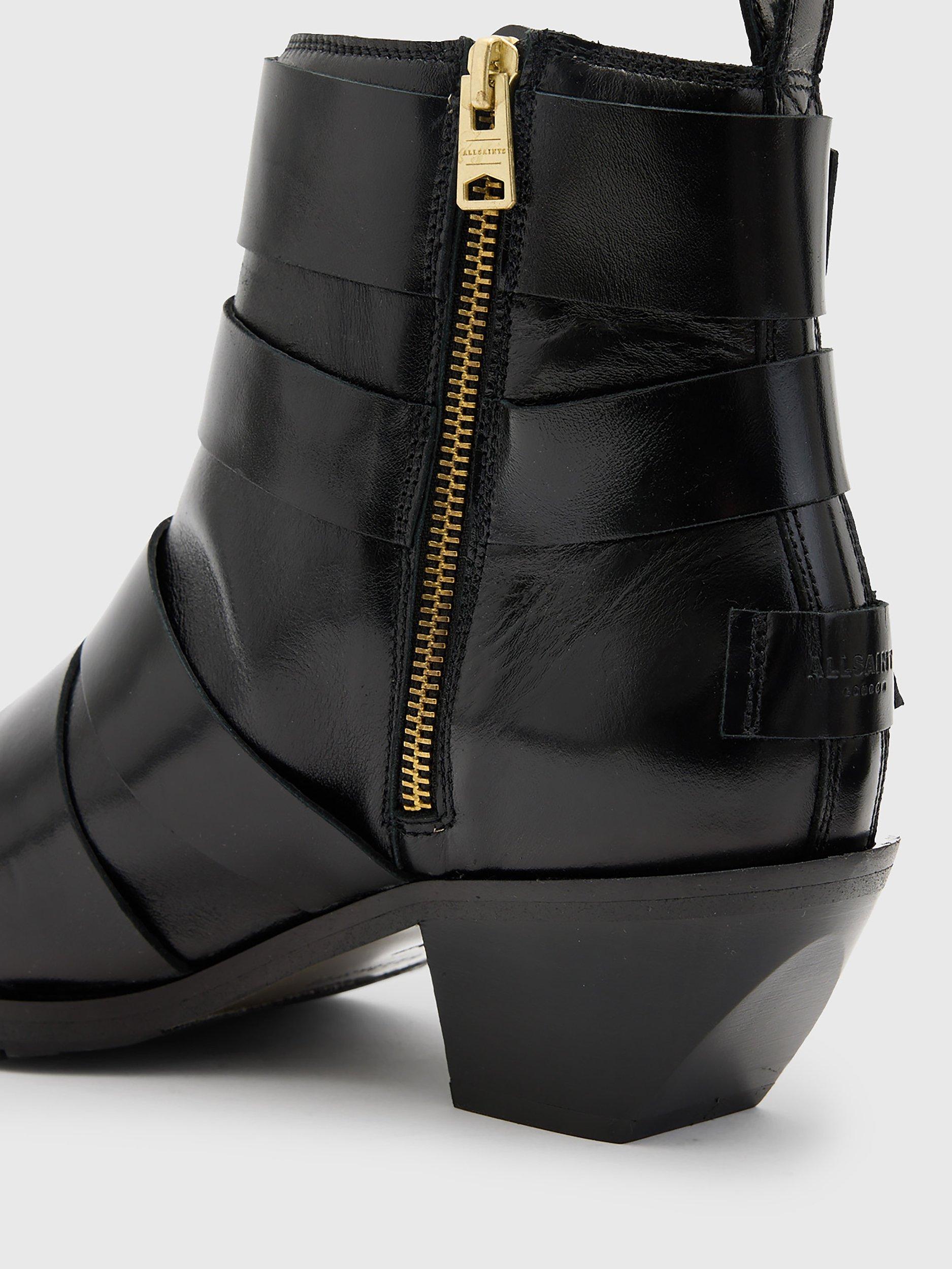 Product image 4 of 5, which shows AllSaints Jane Leather Buckle Detail Ankle Boots, Black, EU37