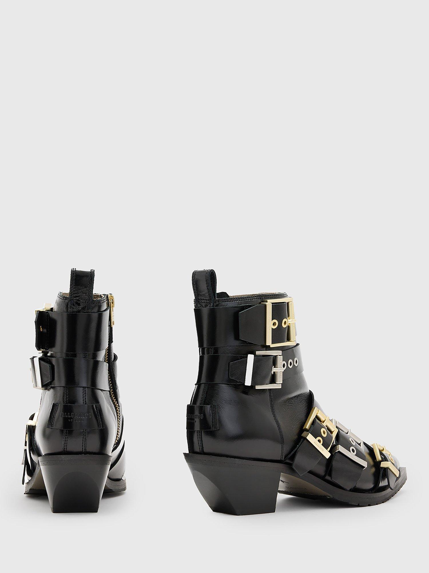 Product image 5 of 5, which shows AllSaints Jane Leather Buckle Detail Ankle Boots, Black, EU37