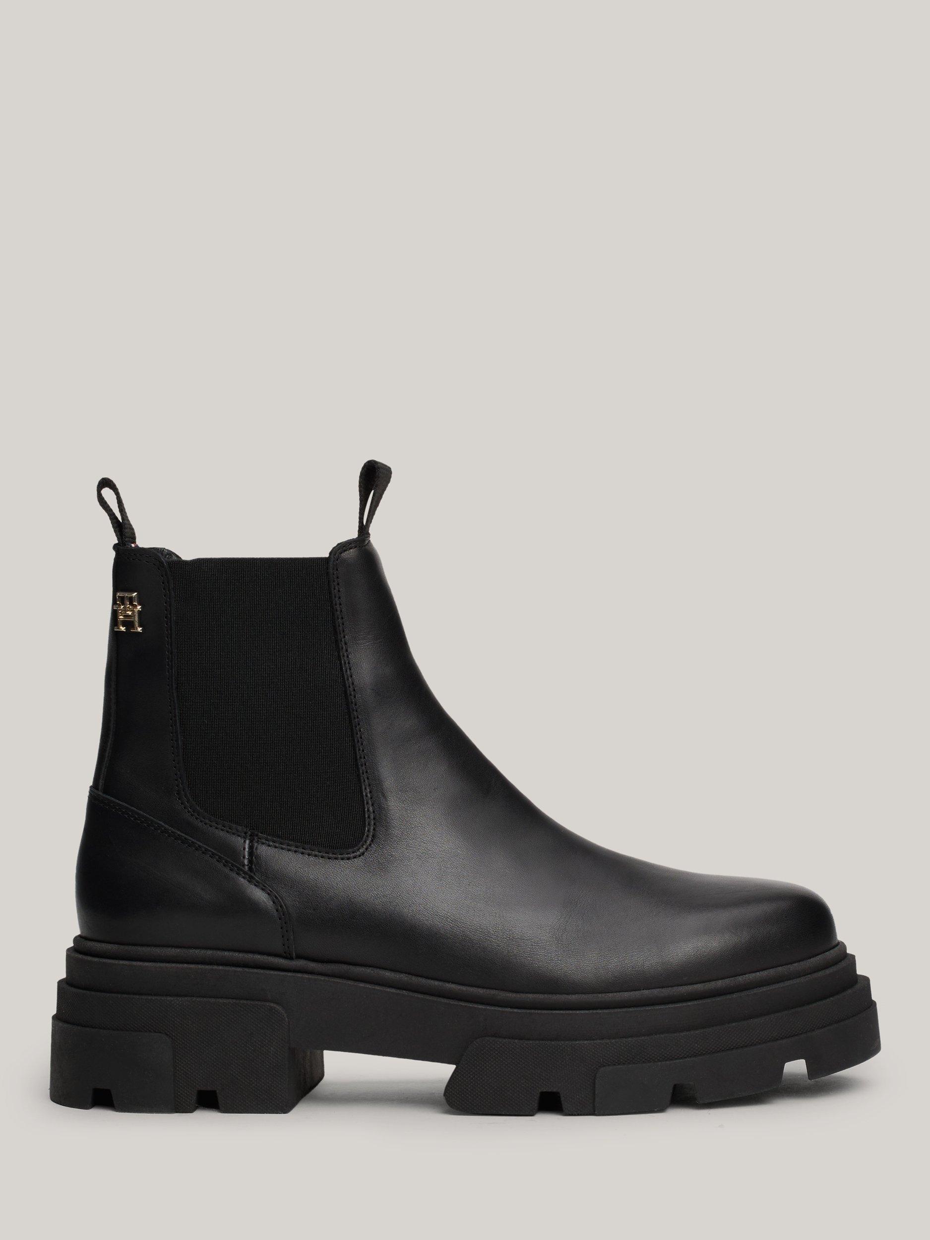 Product image 1 of 7, which shows Tommy Hilfiger Leather Combat Low Chelsea Boots, Black, EU38