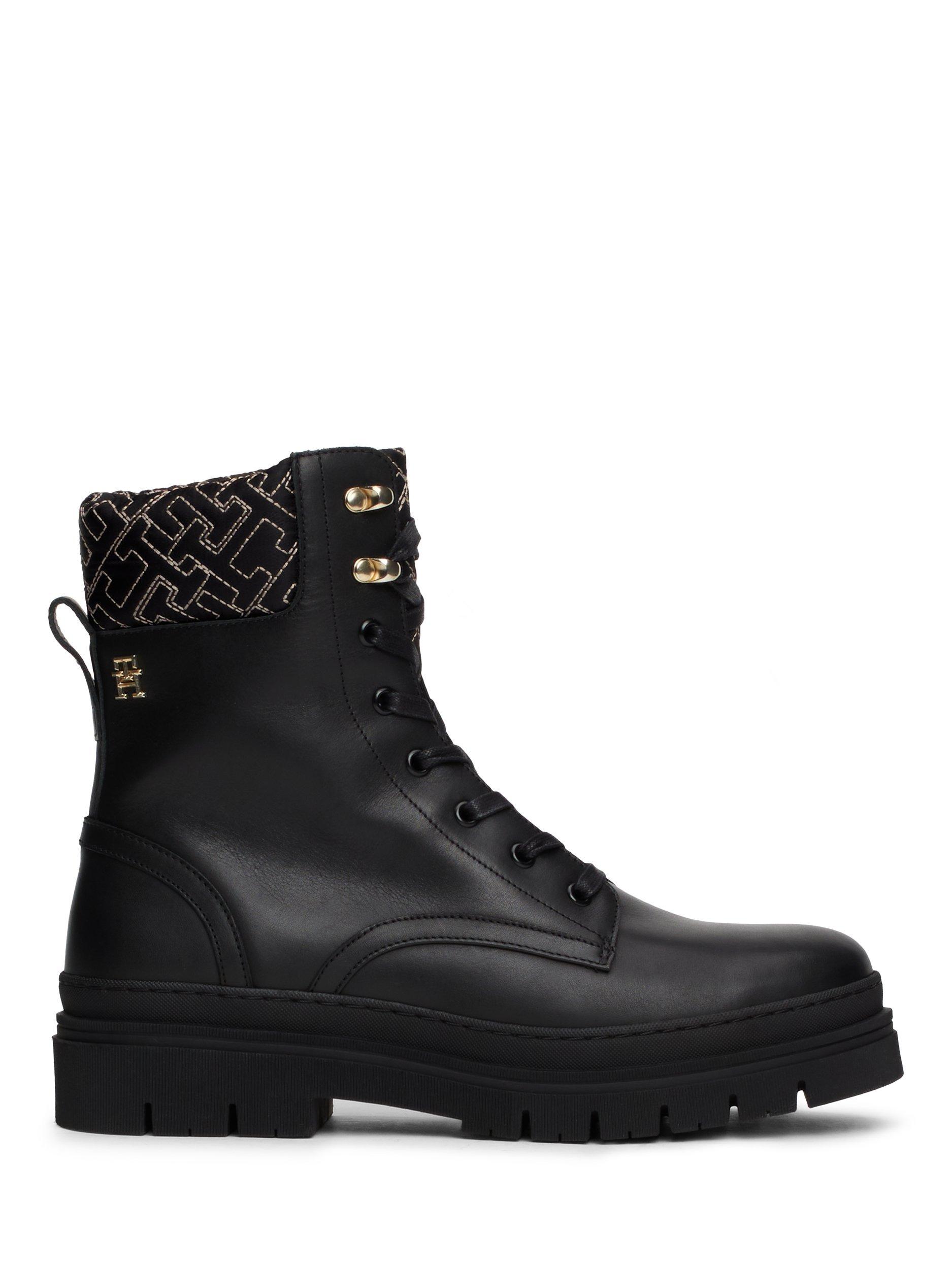 Tommy Hilfiger Leather Lace Up Biker Boots Black