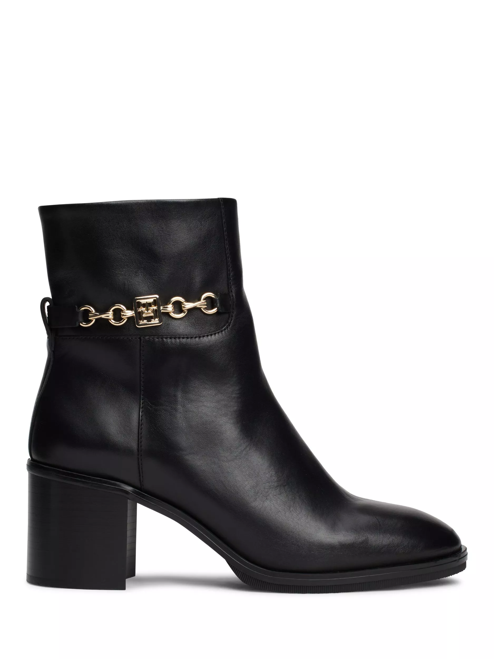 Tommy Hilfiger Leather Chain Detail Mid Ankle Boots