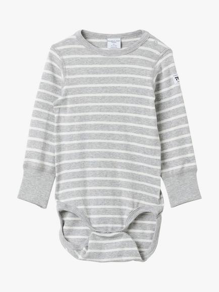 Polarn O. Pyret Baby Stripe Long Sleeve Bodysuit, Grey