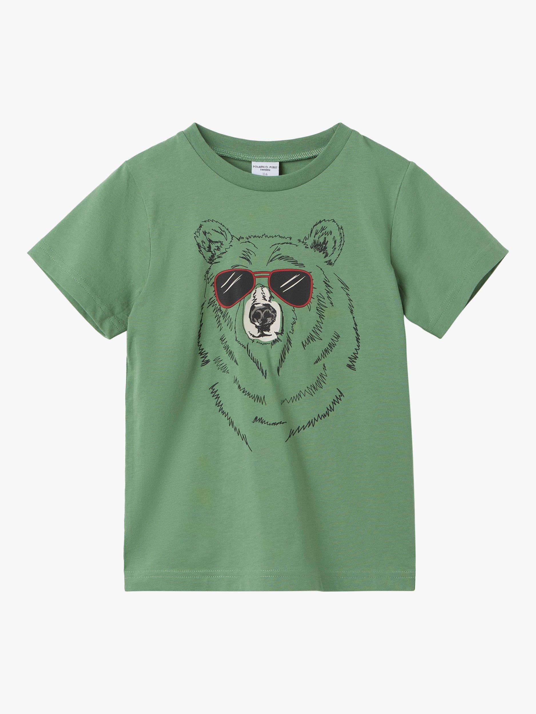 Polarn O. Pyret Kids' Organic Cotton Cool Bear T-Shirt, Comfrey