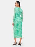 Whistles Brushwork Print Mesh Midi Dress, Green/Multi