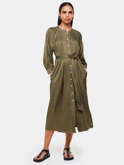 Whistles Mabel Topstitch Midi Dress, Khaki, Khaki