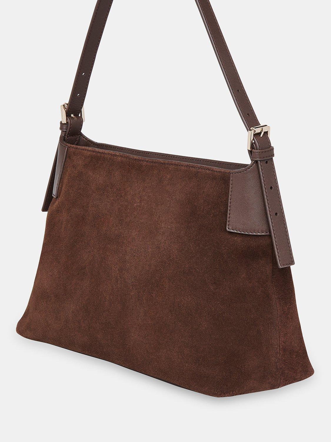 Product image 2 of 5, which shows Whistles Paloma Suede Shoulder Bag, Chocolate