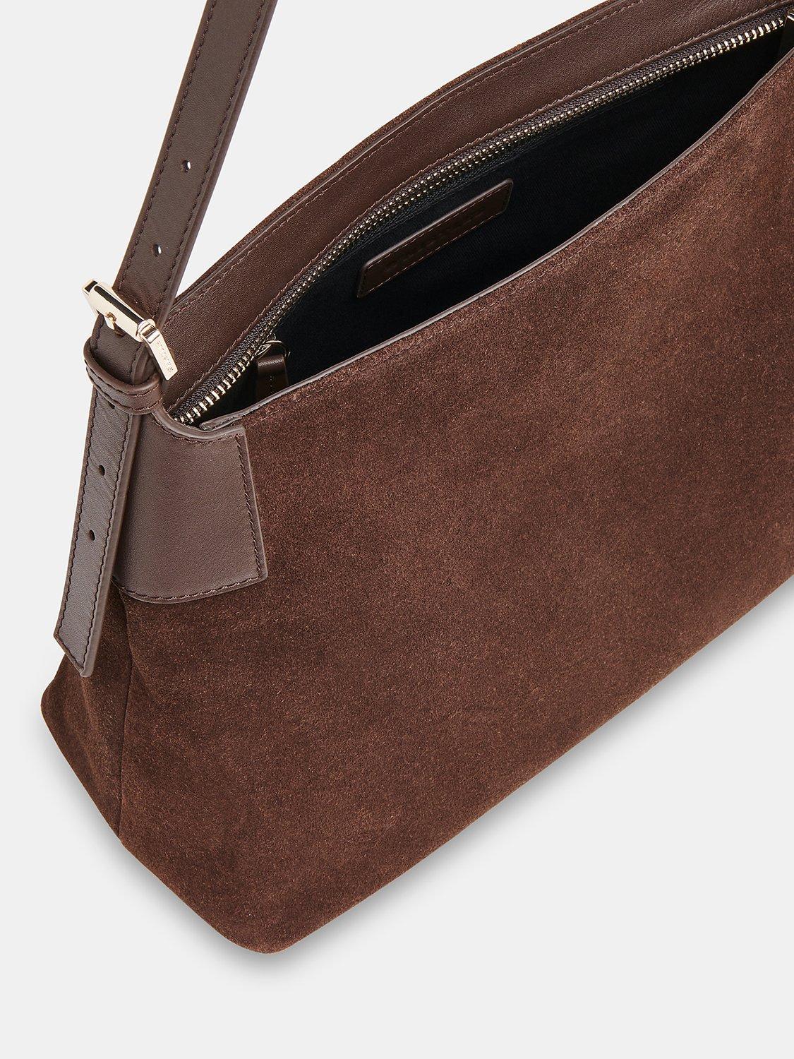 Product image 3 of 5, which shows Whistles Paloma Suede Shoulder Bag, Chocolate