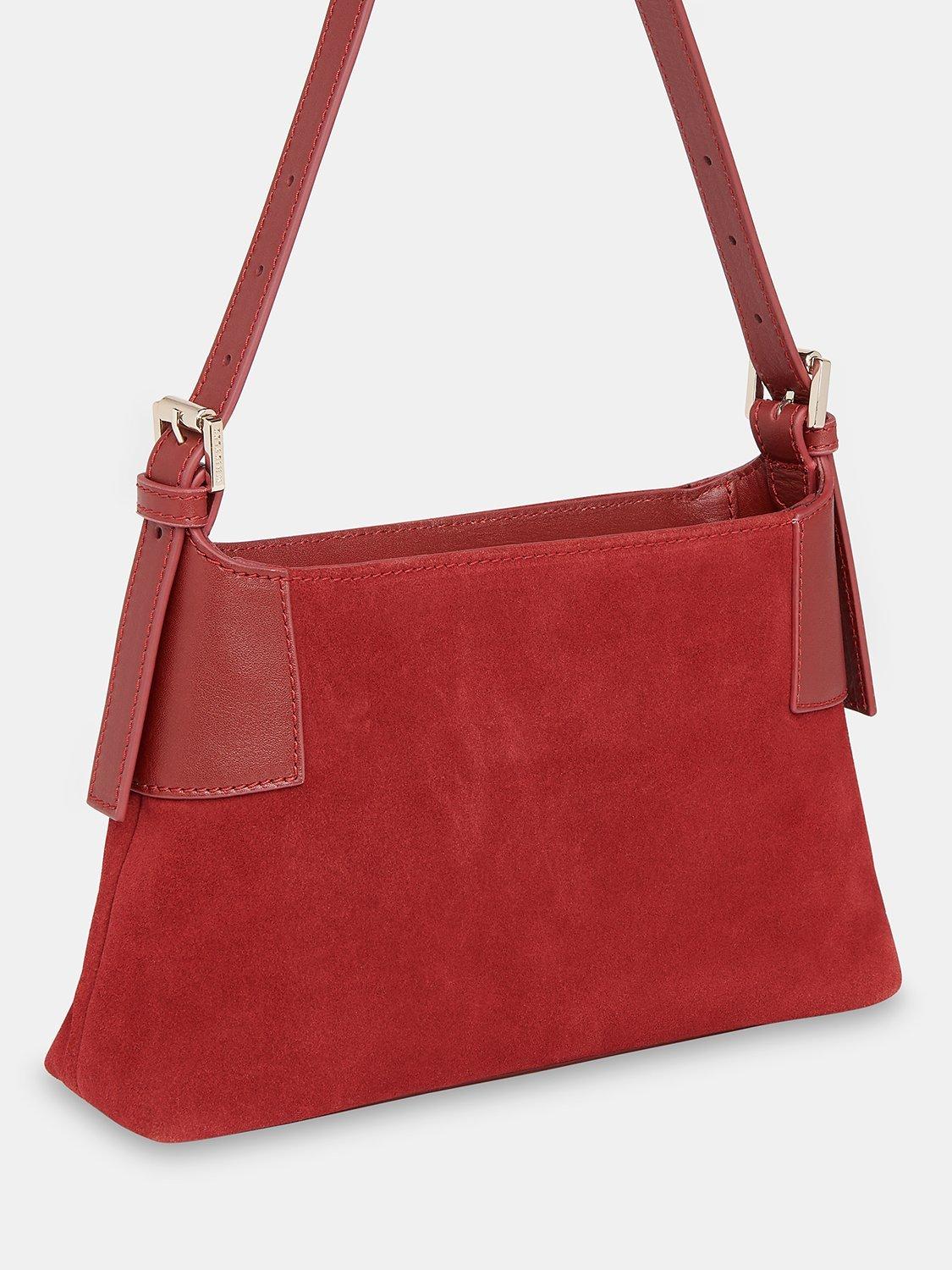 Product image 2 of 5, which shows Whistles Paloma Suede Shoulder Bag, Dark Red