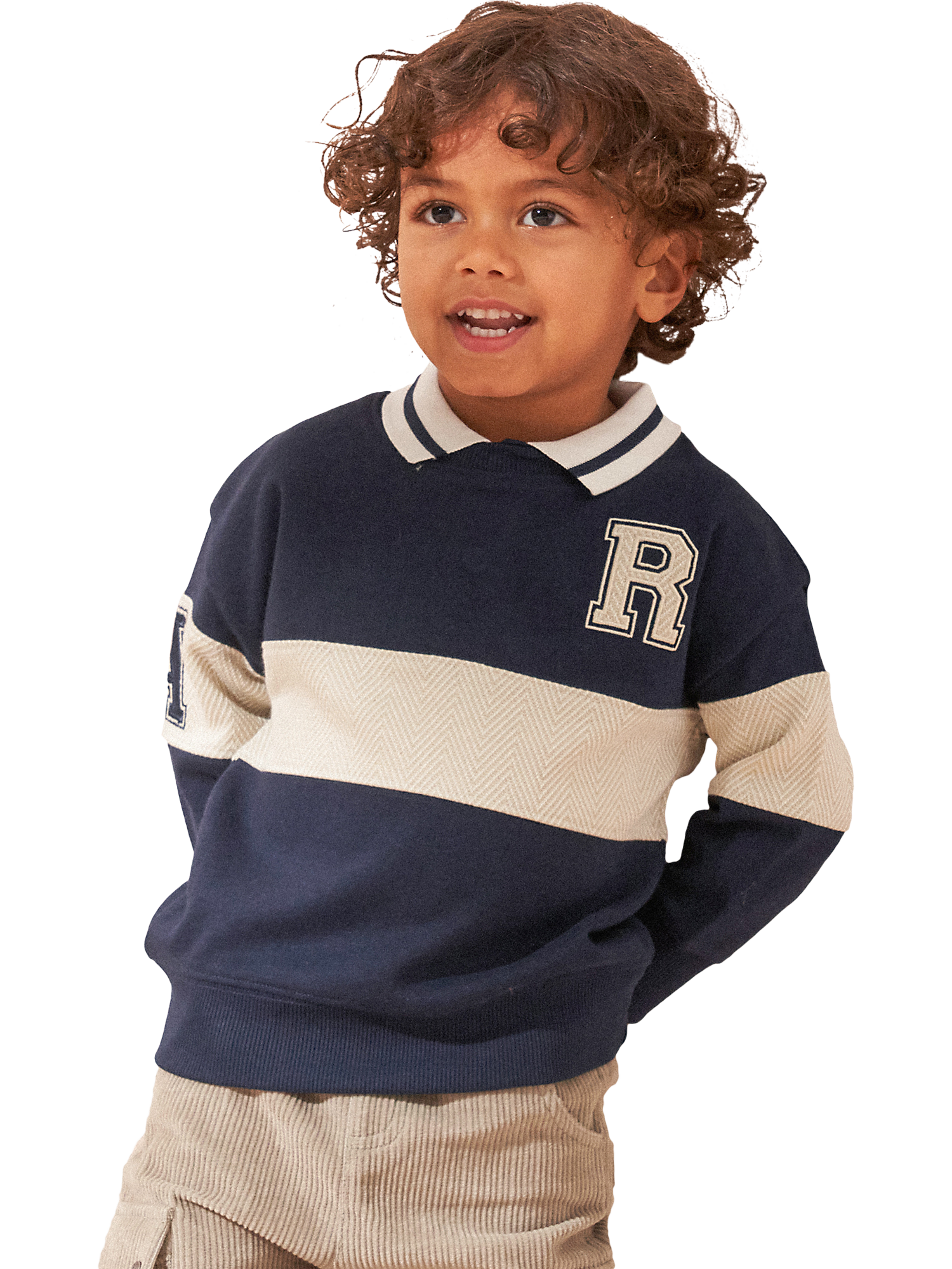 Angel & Rocket Baby Slade Rugby Varsity Sweatshirt, Navy/Cream
