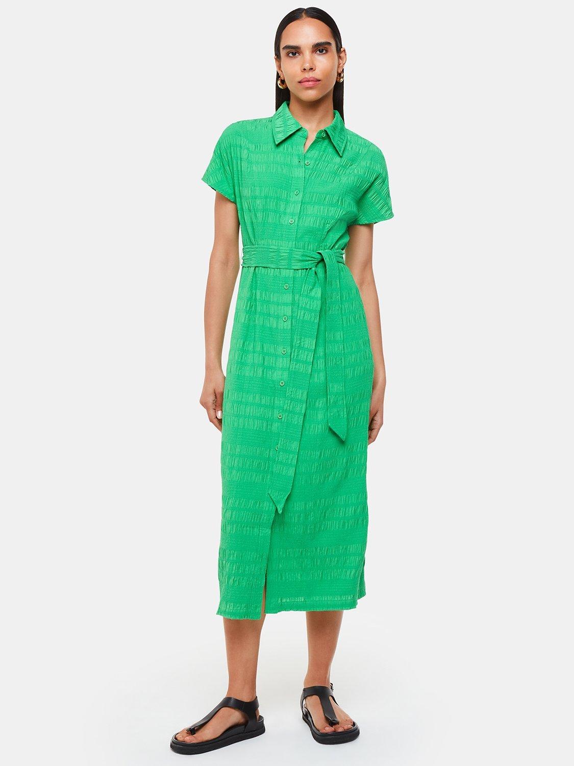 Whistles Millie Textured Midi Shirt Dress, Green