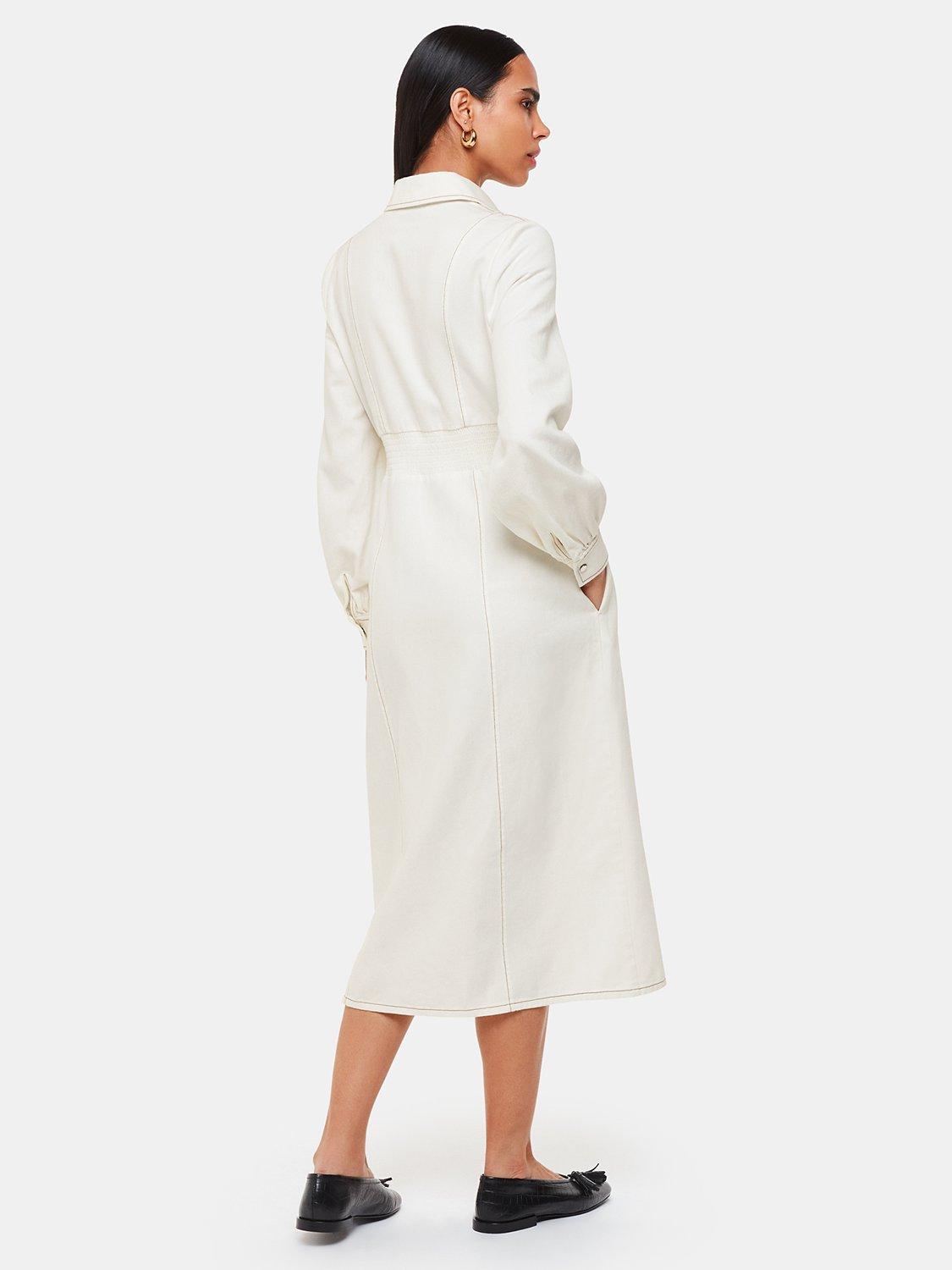 Product image 2 of 5, which shows Whistles Petite Harlowe Denim Midi Dress, Ivory, 12