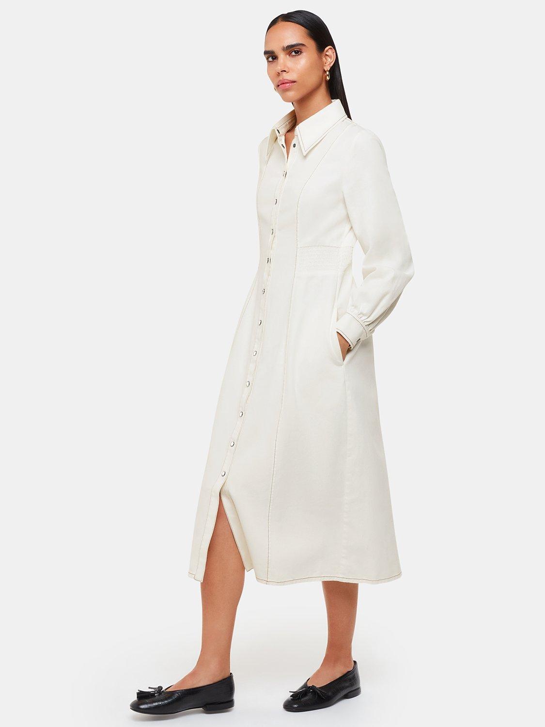 Product image 3 of 5, which shows Whistles Petite Harlowe Denim Midi Dress, Ivory, 12