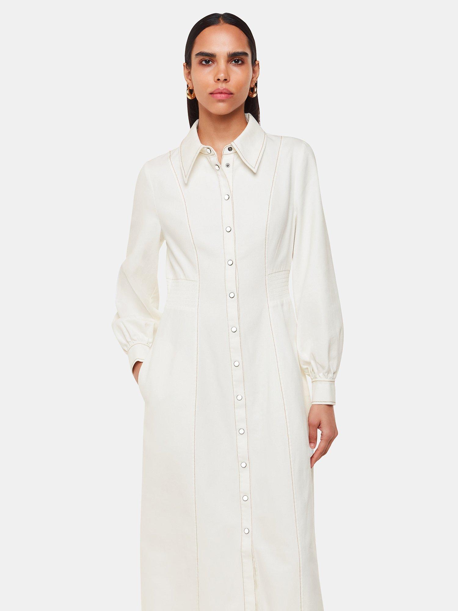 Product image 4 of 5, which shows Whistles Petite Harlowe Denim Midi Dress, Ivory, 12