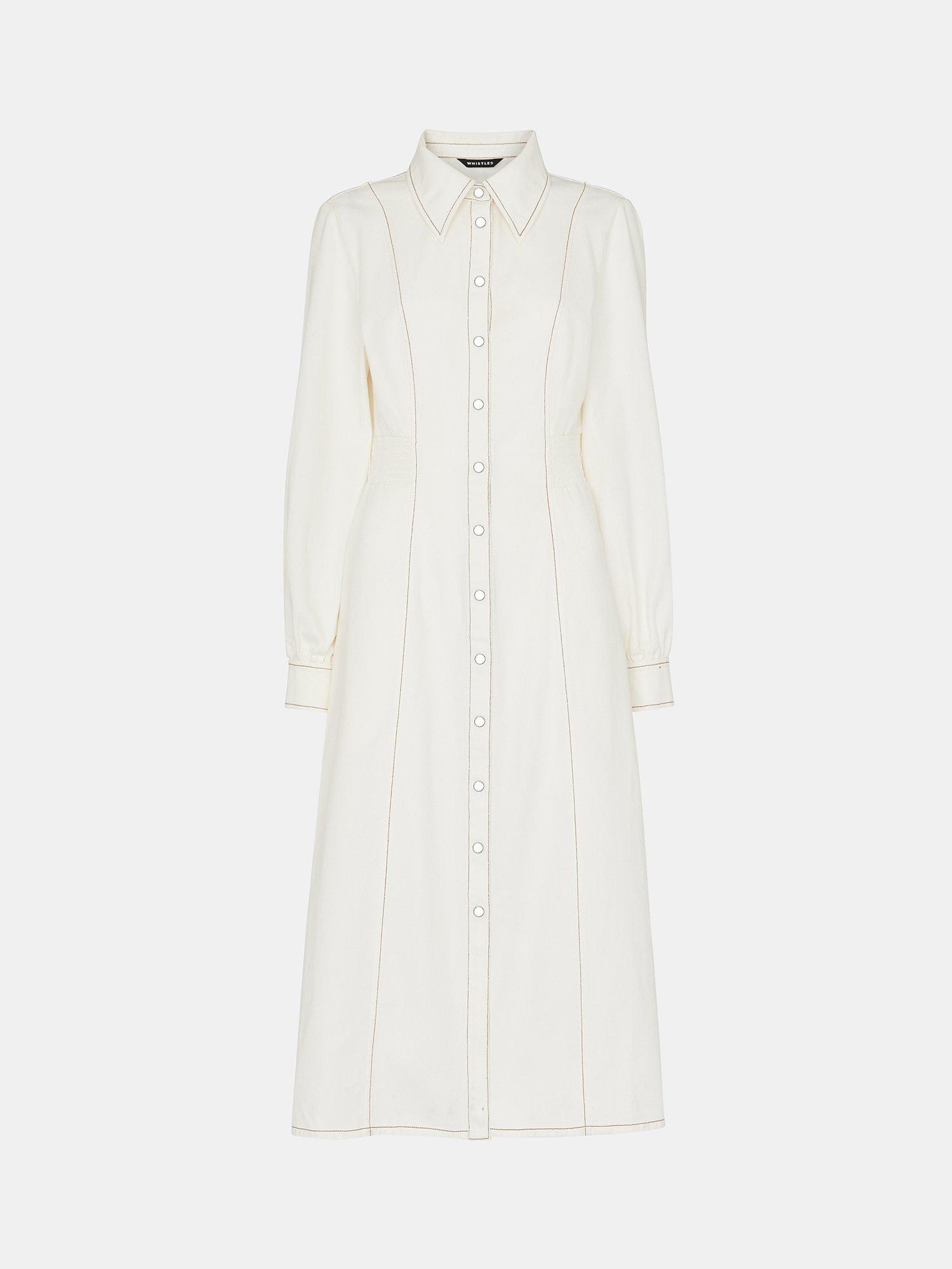 Product image 5 of 5, which shows Whistles Petite Harlowe Denim Midi Dress, Ivory, 12