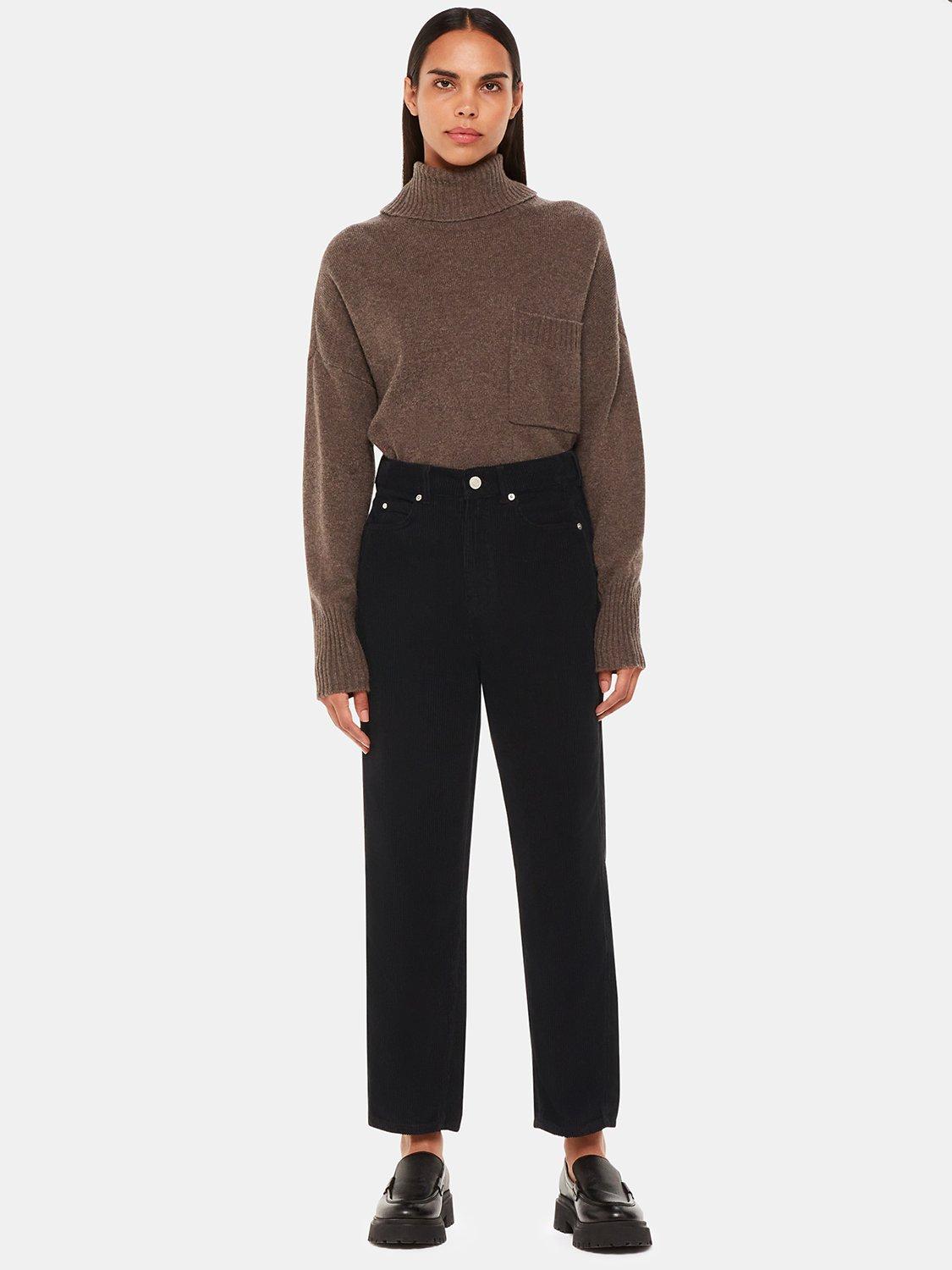 Product image 1 of 5, which shows Whistles Petite High Waist Cord Barrel Jeans, Black, 26