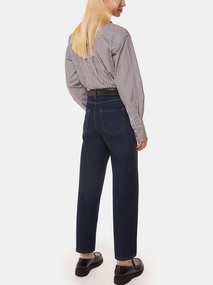Whistles Stretch Barrel Leg Jeans - view 2, Dark Indigo