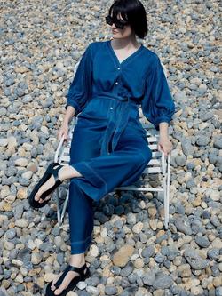 Whistles Mabel Topstitch Jumpsuit, Blue, Blue