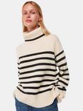 Whistles Stripe Wool Roll Neck Jumper, Ivory/Black