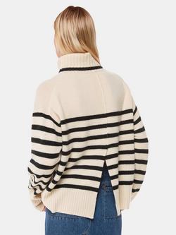 Whistles Stripe Wool Roll Neck Jumper, Ivory/Black - view 2, Ivory/Black