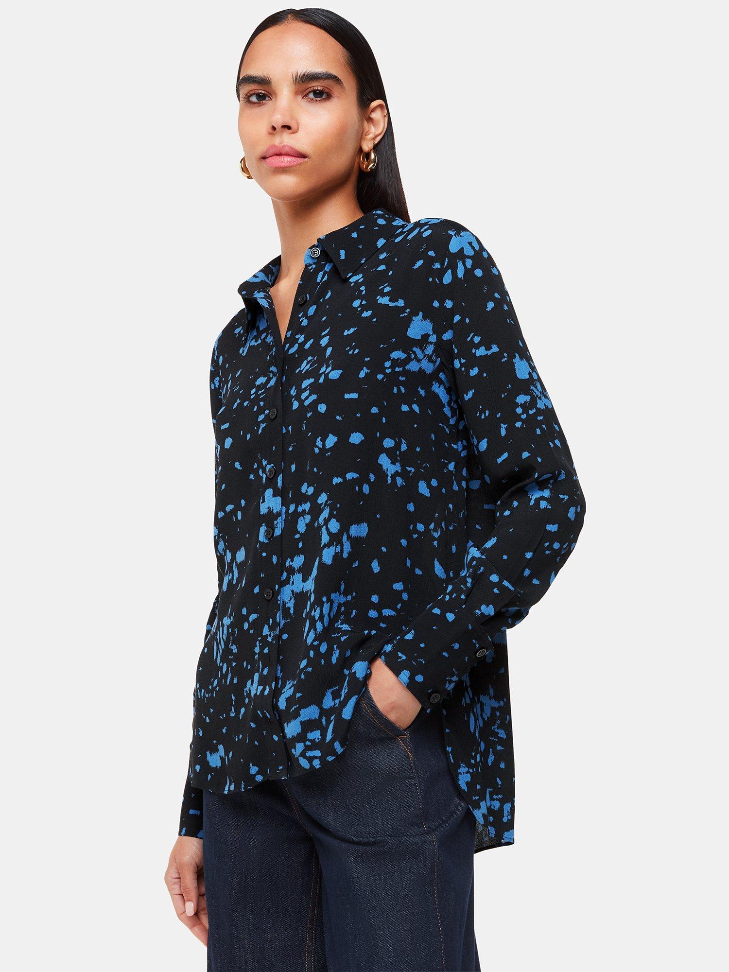 Whistles Smudged Spot Print Shirt, Black/Blue