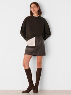 Whistles Leather A Line Skirt, Brown