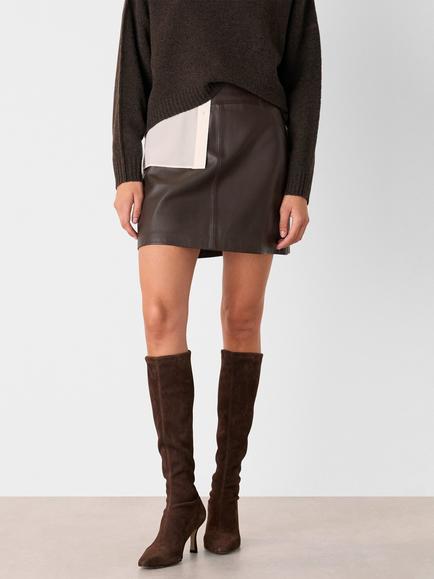 Whistles Leather A Line Skirt, Brown
